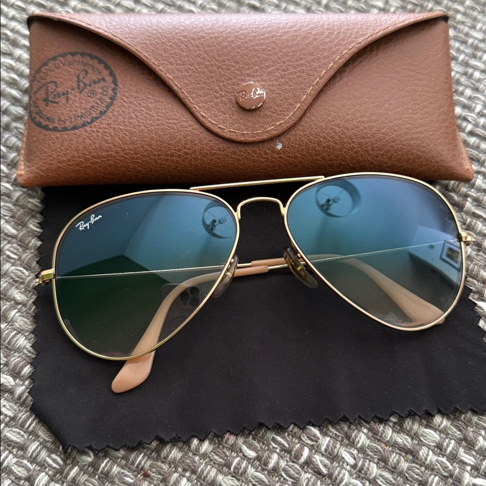 Ray-Ban Gold Frame Sunglasses with Blue Lenses